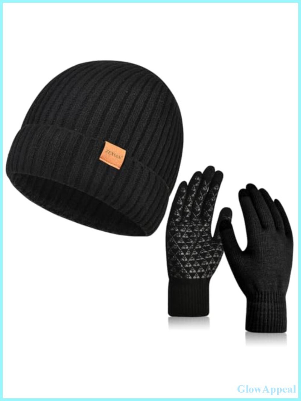 Warm Knit Skull Beanie Hat & Touchscreen Gloves Set Fleece Lined Winter